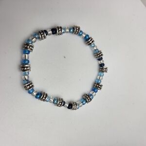 Blue and Silver Beaded Bracelet Sterling Silver